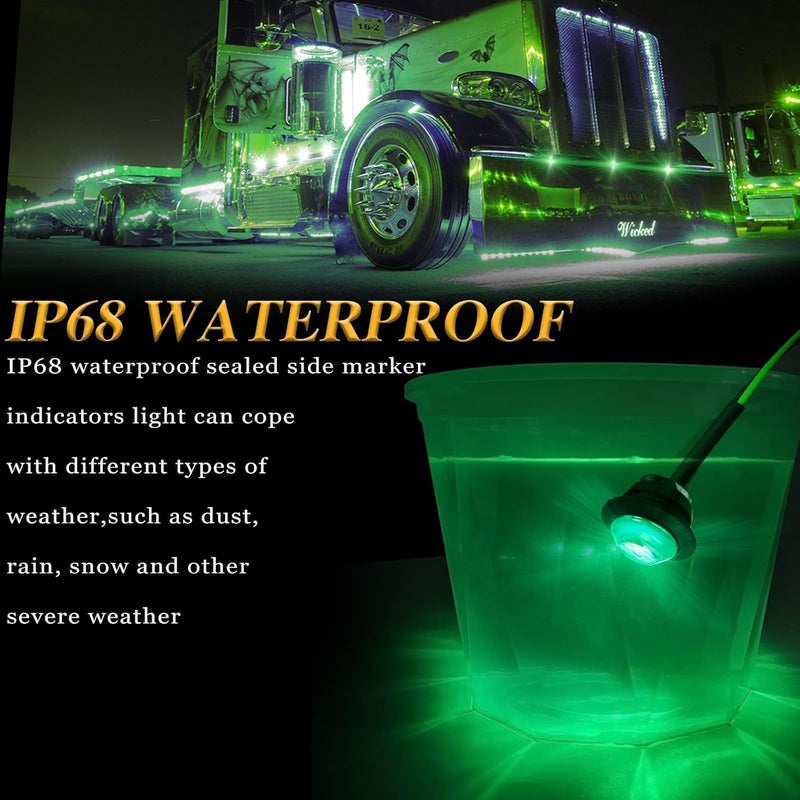 ALFU 20pcs Green 3/4" Round LED Trailer Side Marker Clearance Lights Front Rear Signal Marker Indicators Tail Light Waterproof for Boat Lorry Truck Pickup Bus RV Car Bus Van - Image 4